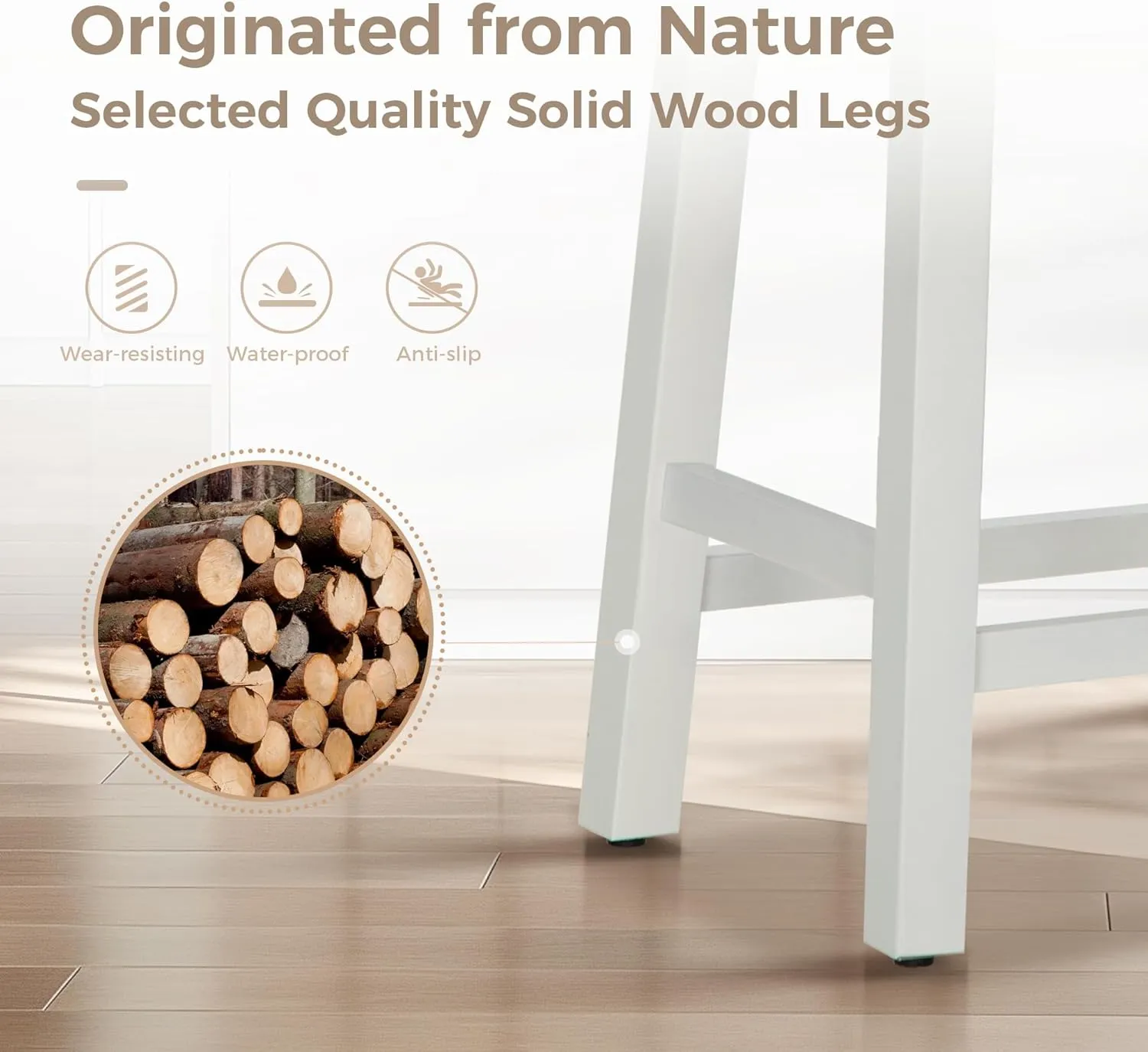 MAISON ARTS White Counter Height 24 inch Bar Stools Set of 4 for Kitchen Counter Solid Wood Legs with Faux Leather Padded Seat Farmhouse Barstools for 34"-38" Counter Island Upholstered Stools