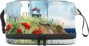 Makeup Bag Small,Makeup Travel Bag,Flower Bush Summer Lighthouse,Makeup Organizer Bag