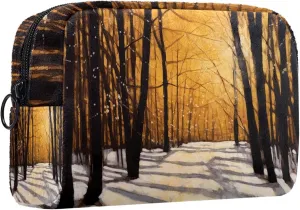 Makeup Bag Small,Makeup Travel Bag,Winter Forest Tree Path,Makeup Organizer Bag