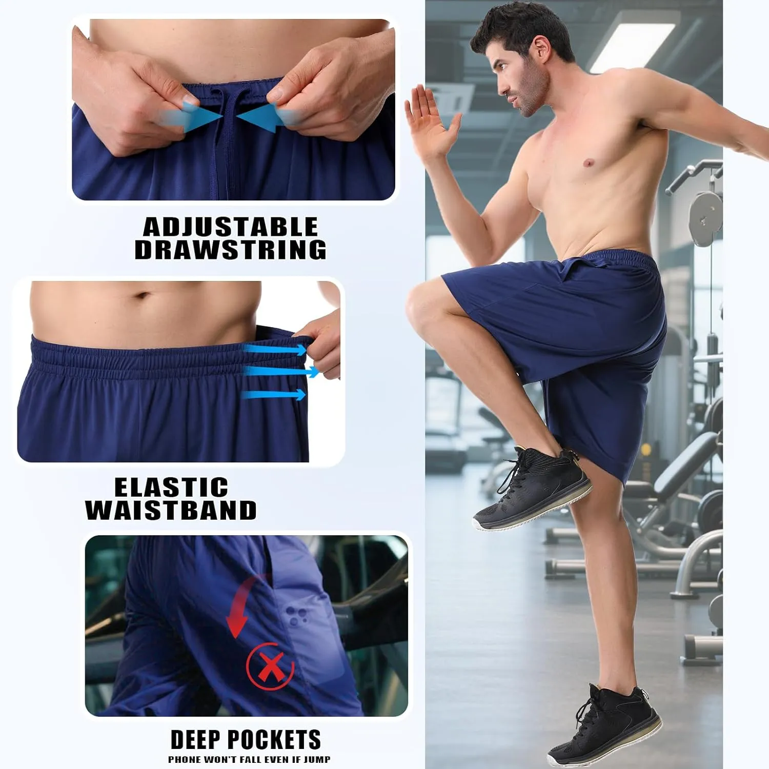 Mans Athletic Gym Shorts - Quick Dry Lightweight Training Shorts