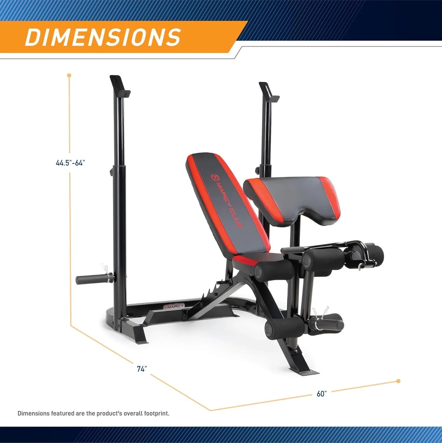 Marcy Olympic Workout Bench for Home Gym Strength Training Equipment with Preacher Curl Pad and Weight Rack Storage, White/Black