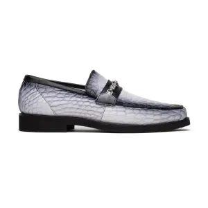 Mauri Debonair in White / Dirty Black Mens Exotic Alligator / Nappa Leather Horsebit Loafers