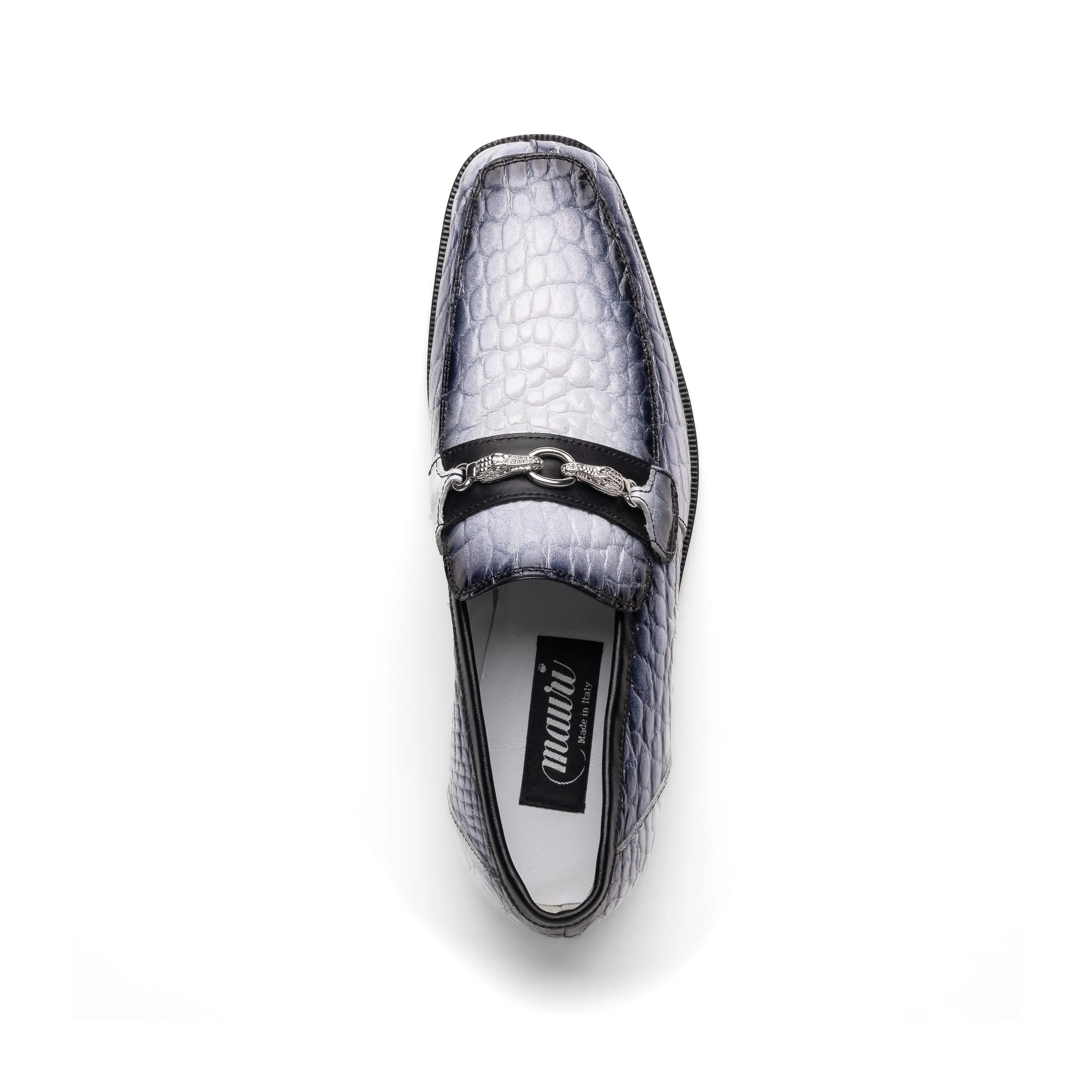 Mauri Debonair in White / Dirty Black Mens Exotic Alligator / Nappa Leather Horsebit Loafers