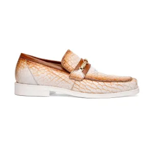 Mauri Debonair in White / Dirty Cognac Mens Exotic Alligator / Nappa Leather Horsebit Loafers