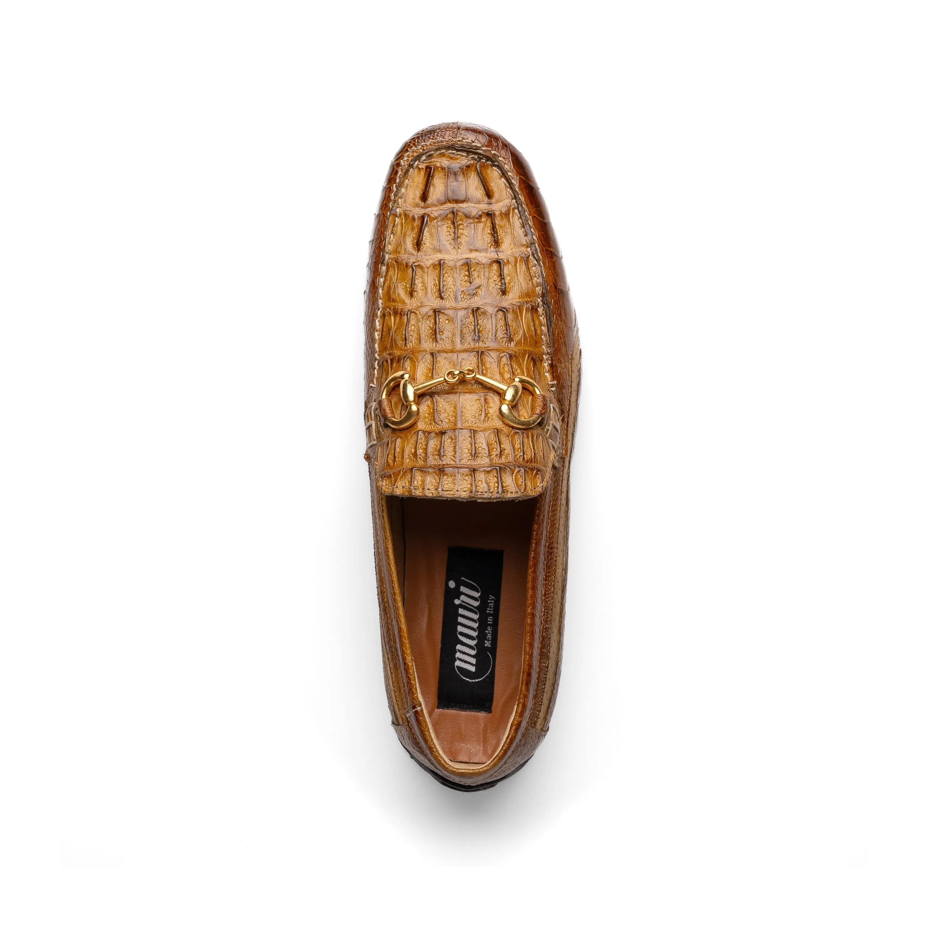 Mauri Polo in Mustard Mens Exotic Hornback / Ostrich Leg / Calf-Skin Leather Moccasin Driver Horsebit Loafers