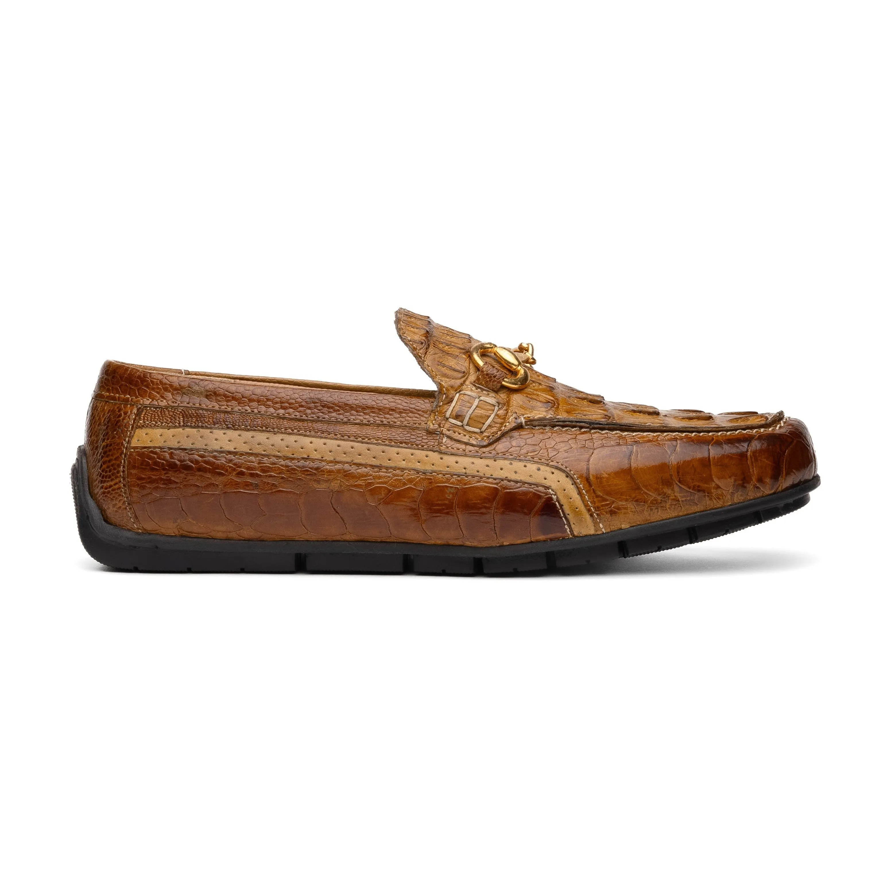 Mauri Polo in Mustard Mens Exotic Hornback / Ostrich Leg / Calf-Skin Leather Moccasin Driver Horsebit Loafers
