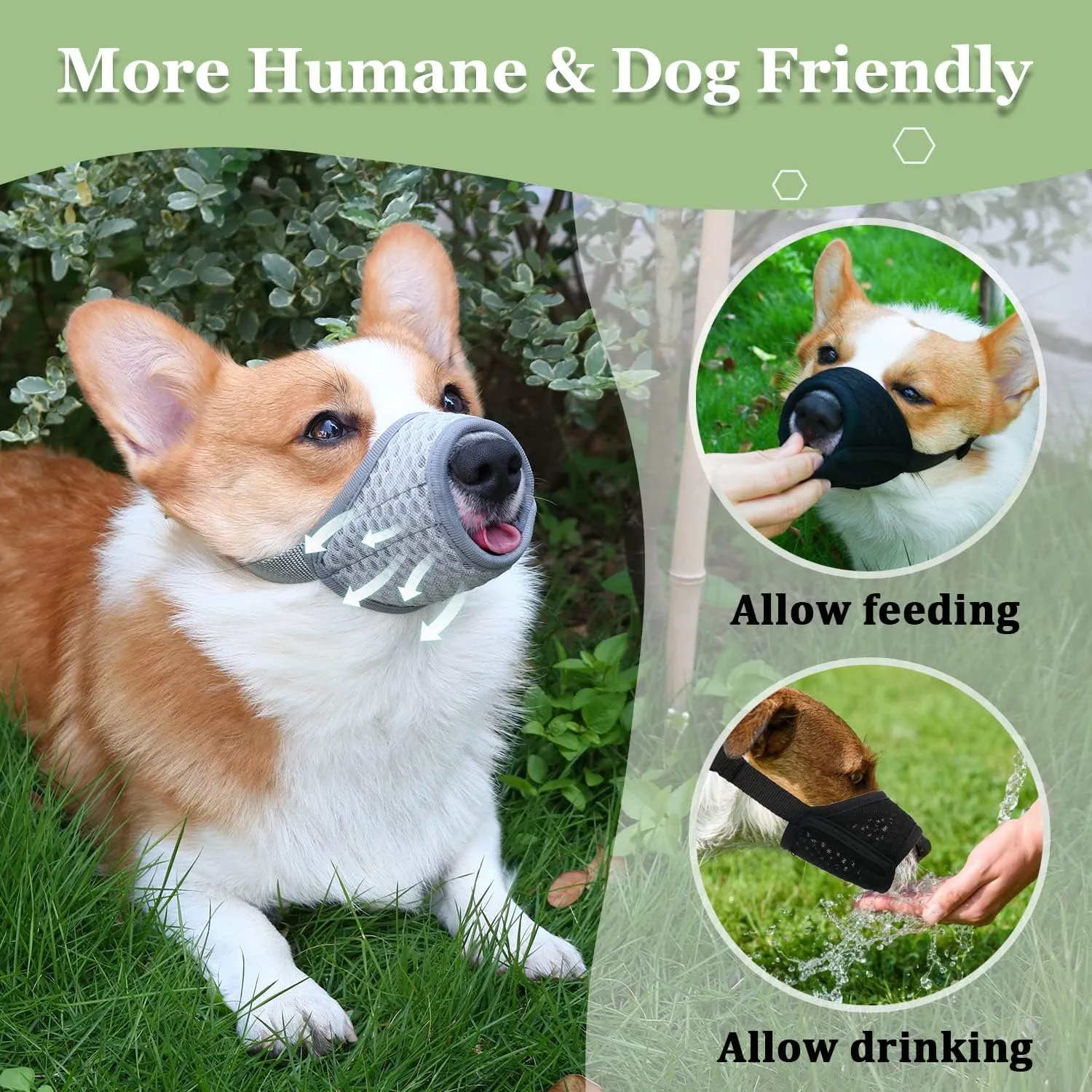 Mayerzon Dog Muzzle, Puppy Soft Mesh Muzzle for Small Medium Large Dogs Chihuahua Poodles Beagle Dachshund Corgis Labrador for Biting Chewing Grooming That Allows Panting Drinking(L, Grey)
