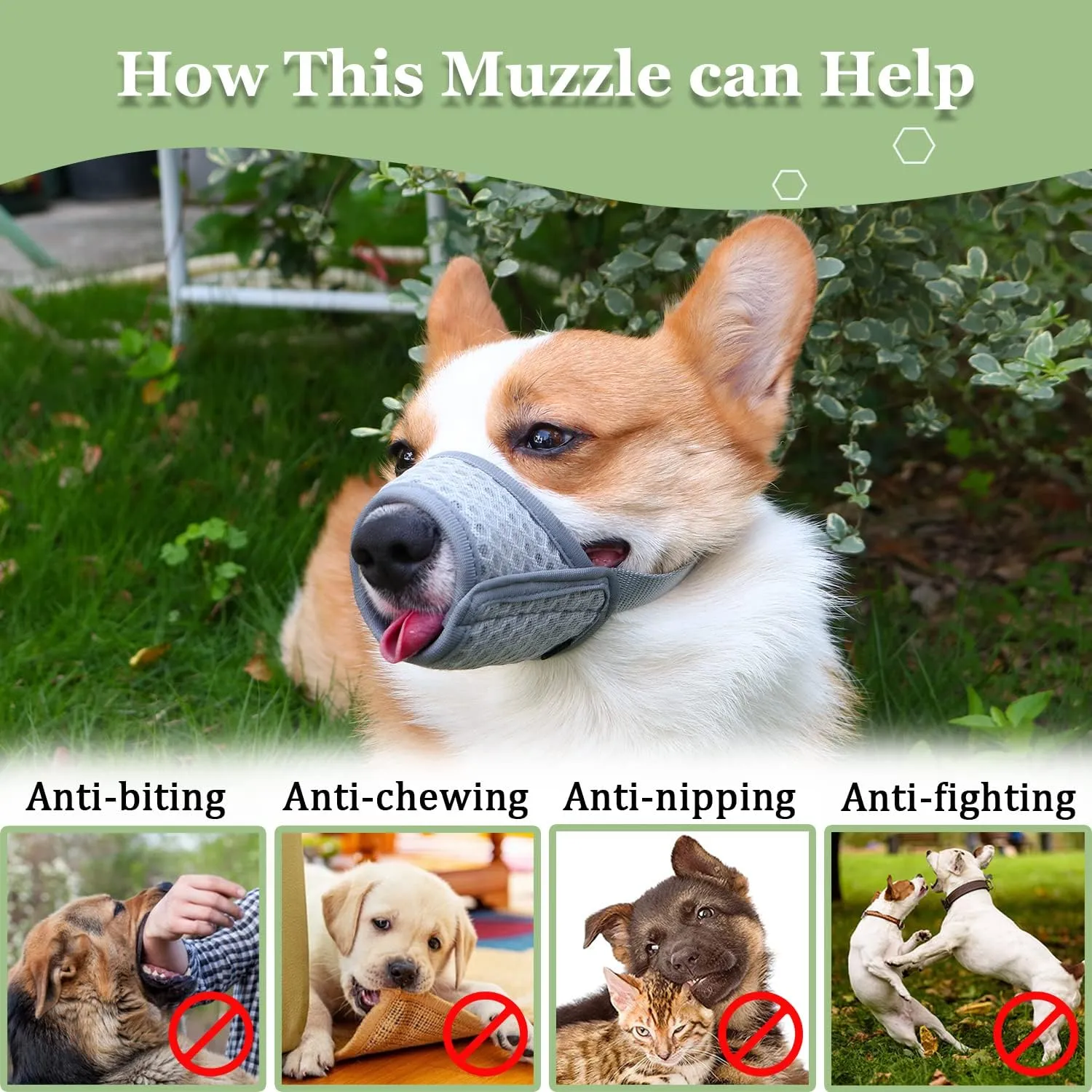 Mayerzon Dog Muzzle, Puppy Soft Mesh Muzzle for Small Medium Large Dogs Chihuahua Poodles Beagle Dachshund Corgis Labrador for Biting Chewing Grooming That Allows Panting Drinking(L, Grey)