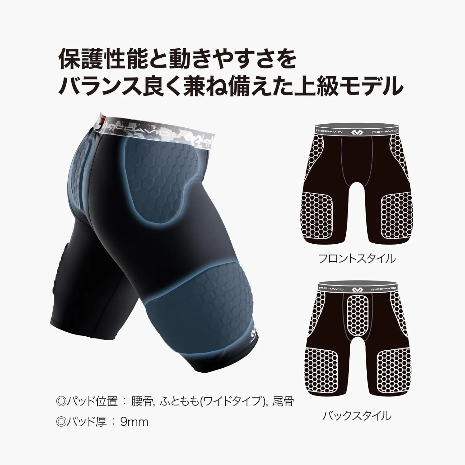 McDavid Compression Padded Shorts with HEX, Hip, Tailbone, Thigh Pads - Girdle Tights for Football, Hockey, Basketball-Unisex