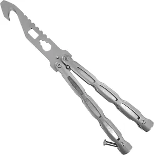 Medievaldepot Cyborg Butterfly Multitool Trainer - Black Metal, 5" Handle, 4" Blade, Seatbelt Cutter, Screwdriver, Bottle Opener & Wrench