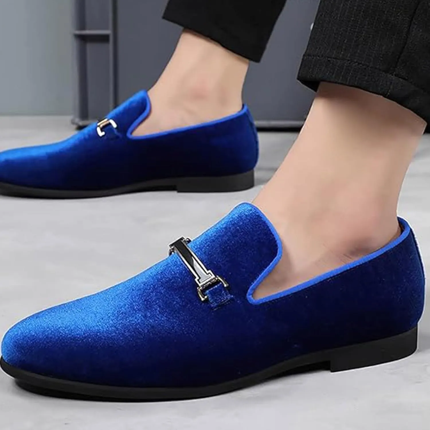 Men Formal Ball Shoes Velvet Loafers red Wedding Horsebit Flat Party Fashion Driving Shoes