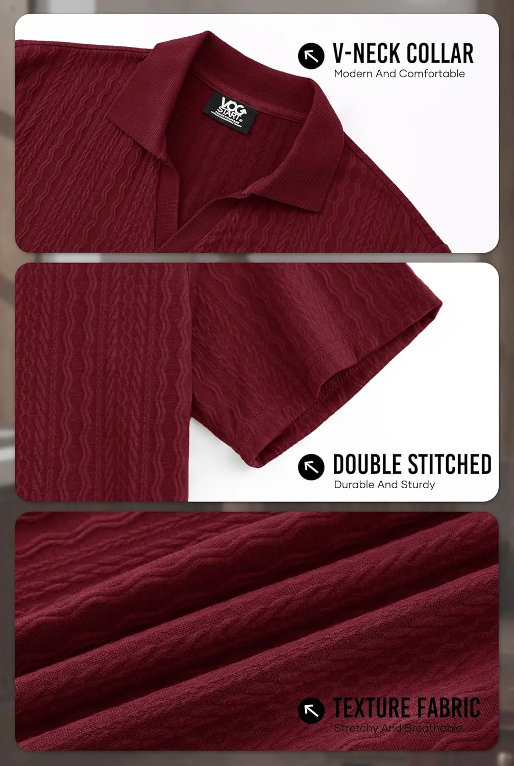 Men Johnny Collar Textured Polo Shirt Cable Knit Stretch Casual Shirts (S-XXL)