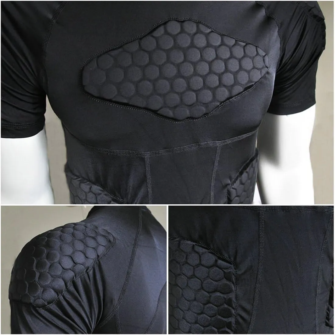 Men Padded Proctective Shirt 6-Pads Chest Rib Protector Padded Football Shirt Protective Gear for Football Rugby Basketball