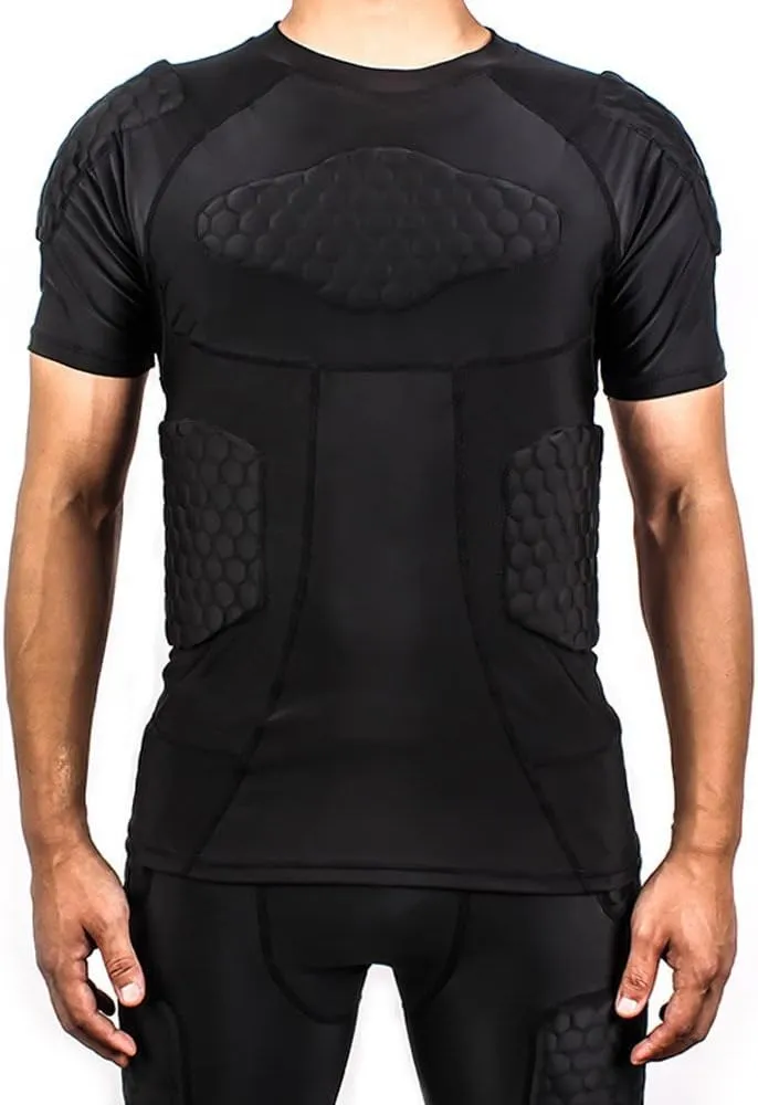 Men Padded Proctective Shirt 6-Pads Chest Rib Protector Padded Football Shirt Protective Gear for Football Rugby Basketball