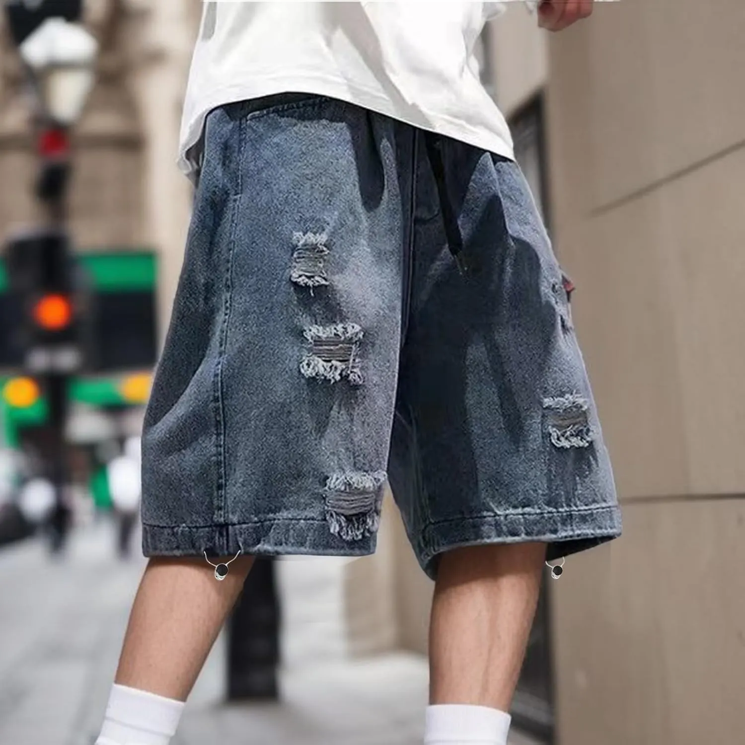 Men Y2K Vintage Baggy Jean Shorts Casual Summer Hip Hop Cargo Pants Loose Fit Denim Shorts Trendy Outfits