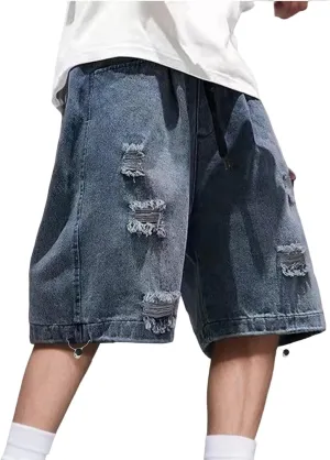 Men Y2K Vintage Baggy Jean Shorts Casual Summer Hip Hop Cargo Pants Loose Fit Denim Shorts Trendy Outfits