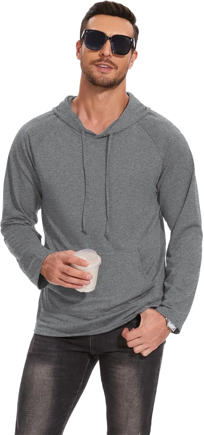 Men's Athletic Hoodies Pullover Long Sleeve Sweatshirts Casual Gym Hooded Drawstring Fall Winter Fashion Top Shirts