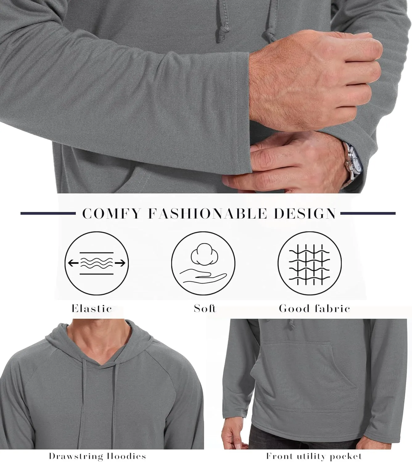 Men's Athletic Hoodies Pullover Long Sleeve Sweatshirts Casual Gym Hooded Drawstring Fall Winter Fashion Top Shirts
