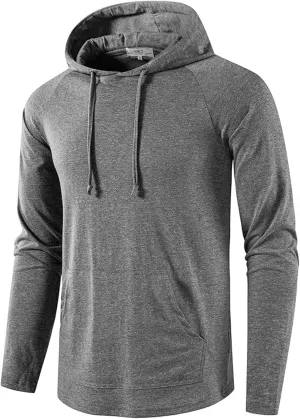 Men's Athletic Hoodies Pullover Long Sleeve Sweatshirts Casual Gym Hooded Drawstring Fall Winter Fashion Top Shirts