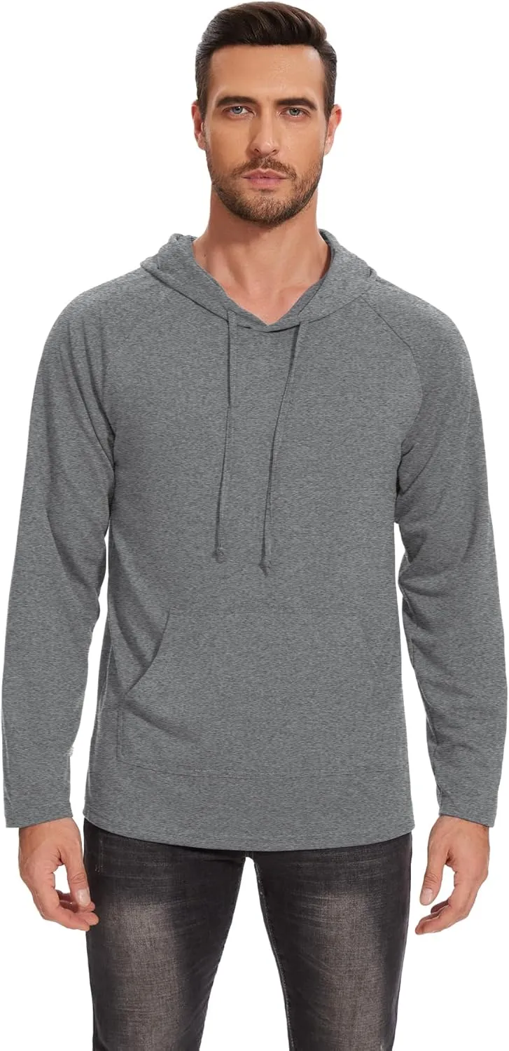 Men's Athletic Hoodies Pullover Long Sleeve Sweatshirts Casual Gym Hooded Drawstring Fall Winter Fashion Top Shirts