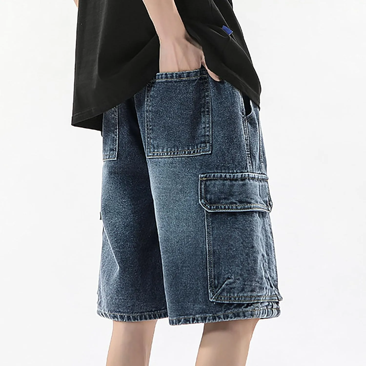 Men's Baggy Jean Shorts Loose Fit Mid Denim Shorts Summer Casual Y2K Hip Hop Streetwear Clothes