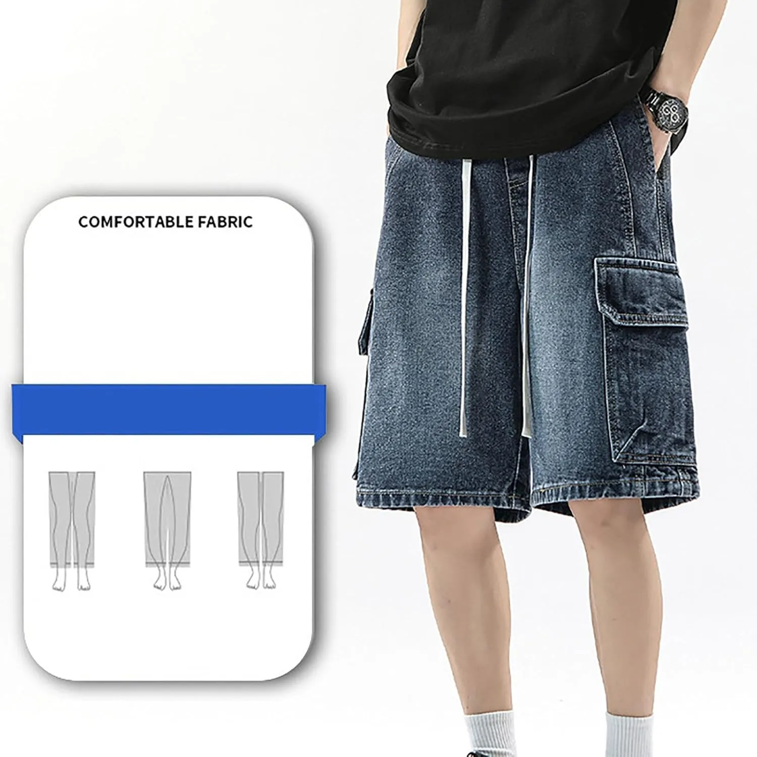 Men's Baggy Jean Shorts Loose Fit Mid Denim Shorts Summer Casual Y2K Hip Hop Streetwear Clothes