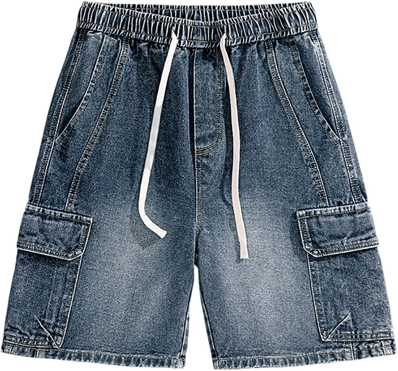 Men's Baggy Jean Shorts Loose Fit Mid Denim Shorts Summer Casual Y2K Hip Hop Streetwear Clothes