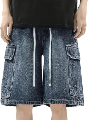 Men's Baggy Jean Shorts Loose Fit Mid Denim Shorts Summer Casual Y2K Hip Hop Streetwear Clothes