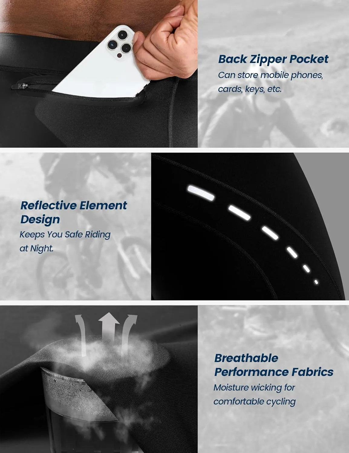 Men's Bike Shorts 4D Padded Cycling Road Biking Riding Biker Bicycle Mountain Cycle Shorts Zipper Pockets