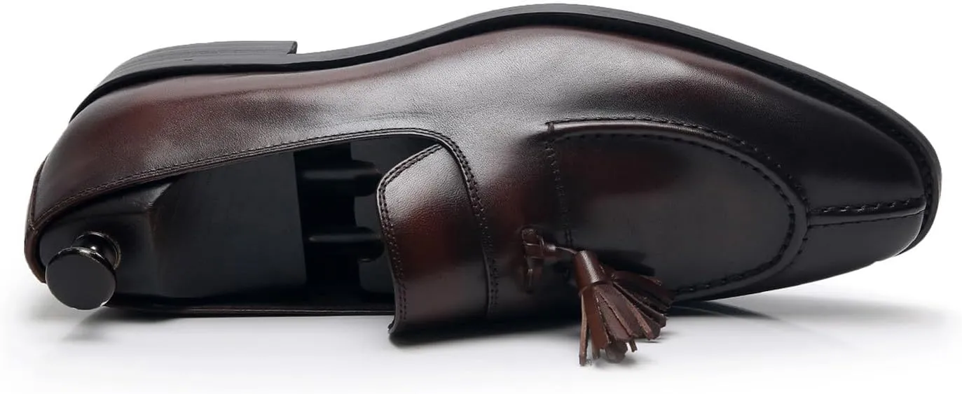 Men's Black Genuine Leather Tassel Loafers - Slip-On Dress Shoes for Casual, Business, Wedding & Prom - Modern Penny Loafers for Suits & Tuxedos