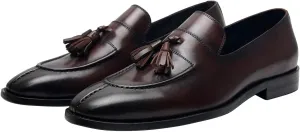 Men's Black Genuine Leather Tassel Loafers - Slip-On Dress Shoes for Casual, Business, Wedding & Prom - Modern Penny Loafers for Suits & Tuxedos
