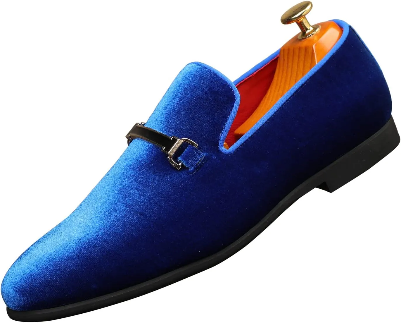 Mens Blue Dress Shoe Prom Velvet Loafers Red Wedding Shoes Horsebit Flat Driving Moccasin Shoes for Men