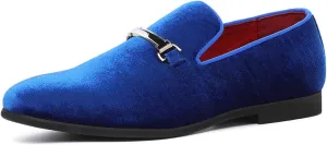 Mens Blue Dress Shoe Prom Velvet Loafers Red Wedding Shoes Horsebit Flat Driving Moccasin Shoes for Men