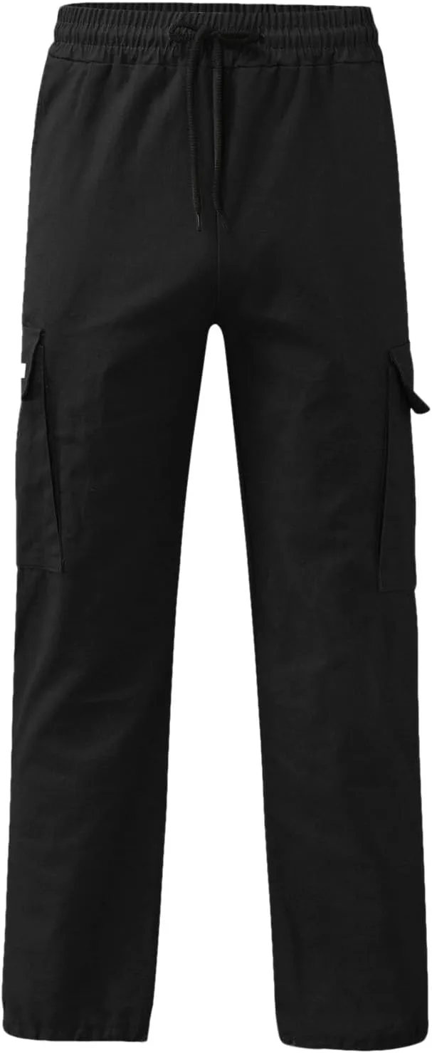 Men's Cargo Combat Pants Casual Linen Stretch Elastic Waist Pant Sweatpants Joggers Loose Gym Yoga Jogging