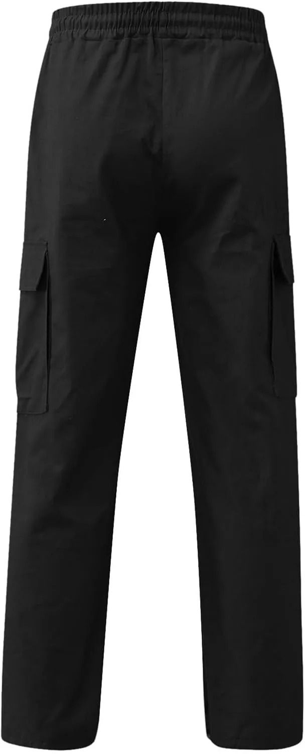 Men's Cargo Combat Pants Casual Linen Stretch Elastic Waist Pant Sweatpants Joggers Loose Gym Yoga Jogging