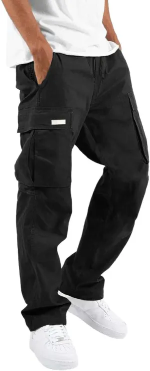 Men's Cargo Combat Pants Casual Linen Stretch Elastic Waist Pant Sweatpants Joggers Loose Gym Yoga Jogging