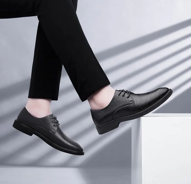 Men's Classic Lace Up Formal Tuxedo Derby Shoes - Comfortable Pointed Toe Oxfords for Business, Weddings, and Casual Events