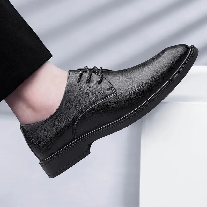 Men's Classic Lace Up Formal Tuxedo Derby Shoes - Comfortable Pointed Toe Oxfords for Business, Weddings, and Casual Events