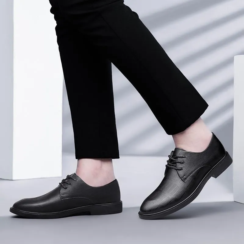Men's Classic Lace Up Formal Tuxedo Derby Shoes - Comfortable Pointed Toe Oxfords for Business, Weddings, and Casual Events