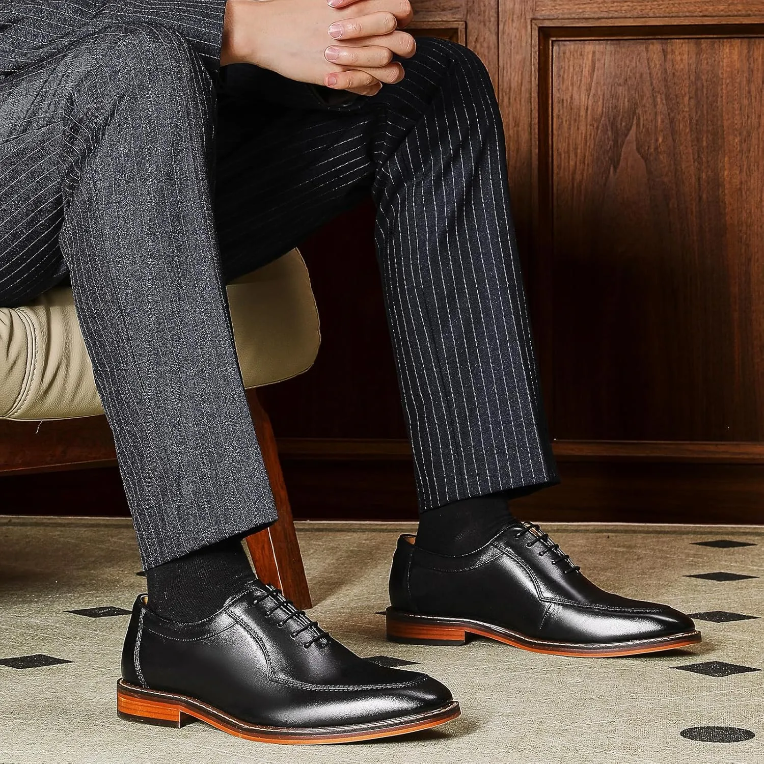 Men's Dress Shoes Genuine Leather Oxford for Men Classic Comfortable Formal Business lace up No Creases Mens Dress Shoes