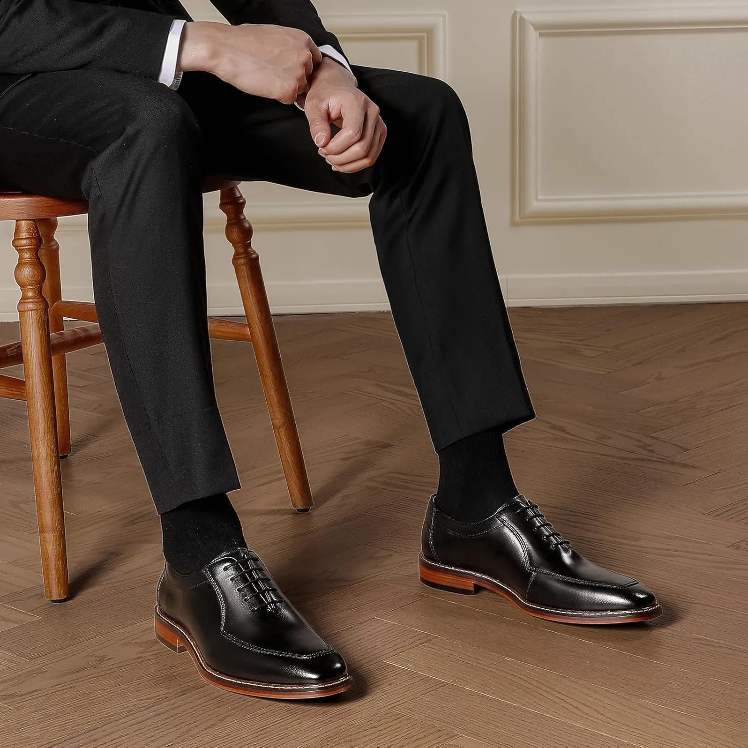 Men's Dress Shoes Genuine Leather Oxford for Men Classic Comfortable Formal Business lace up No Creases Mens Dress Shoes
