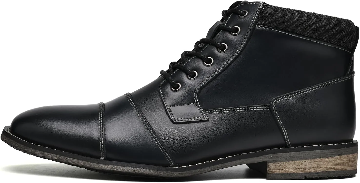 Mens Fashion Dress Boots - Black Genuine Leather Classic Brogue Style Oxford Ankle Boots