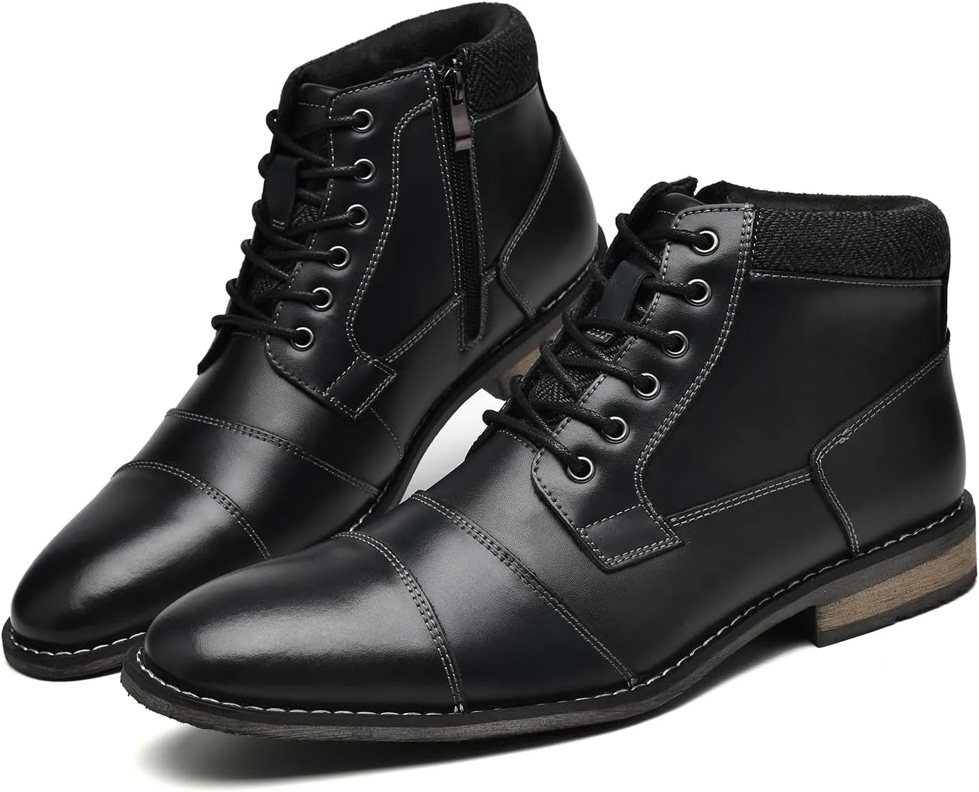 Mens Fashion Dress Boots - Black Genuine Leather Classic Brogue Style Oxford Ankle Boots