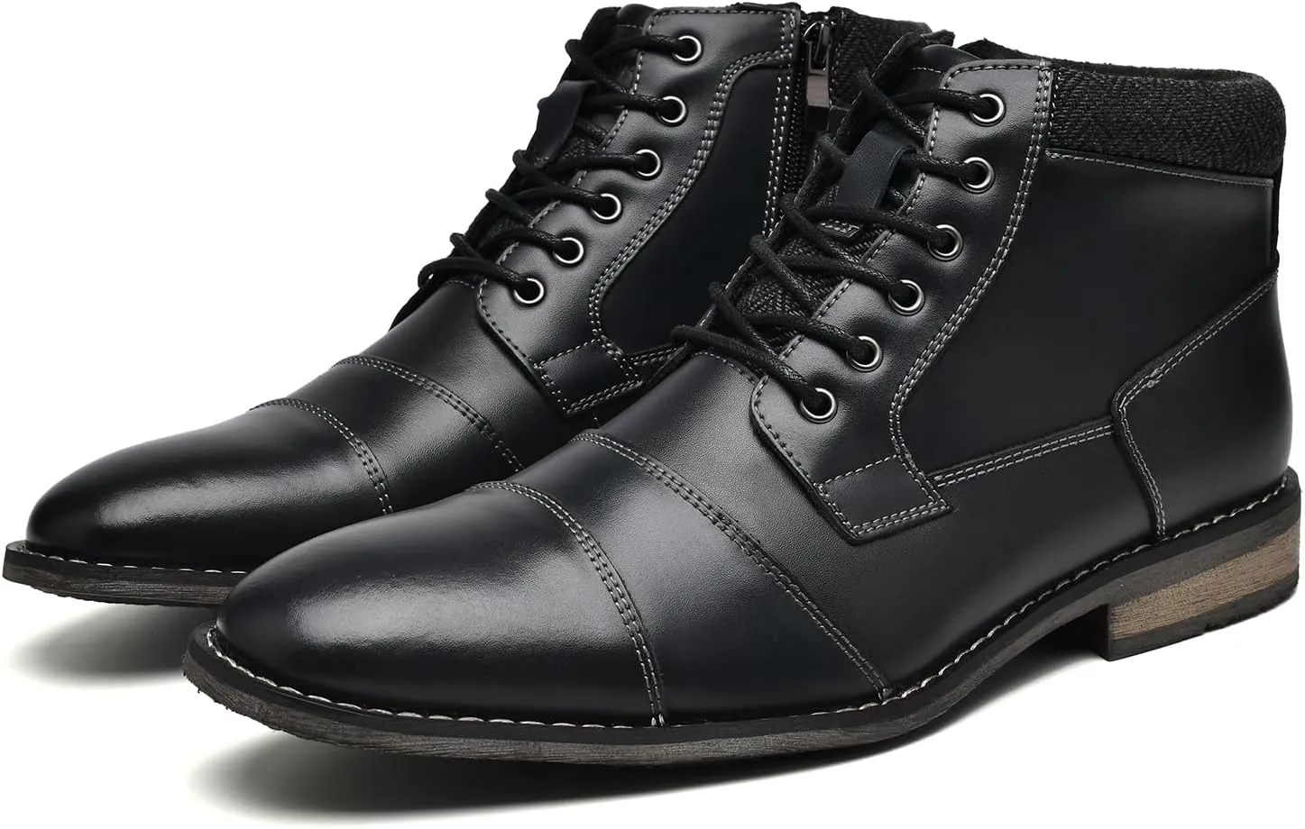 Mens Fashion Dress Boots - Black Genuine Leather Classic Brogue Style Oxford Ankle Boots