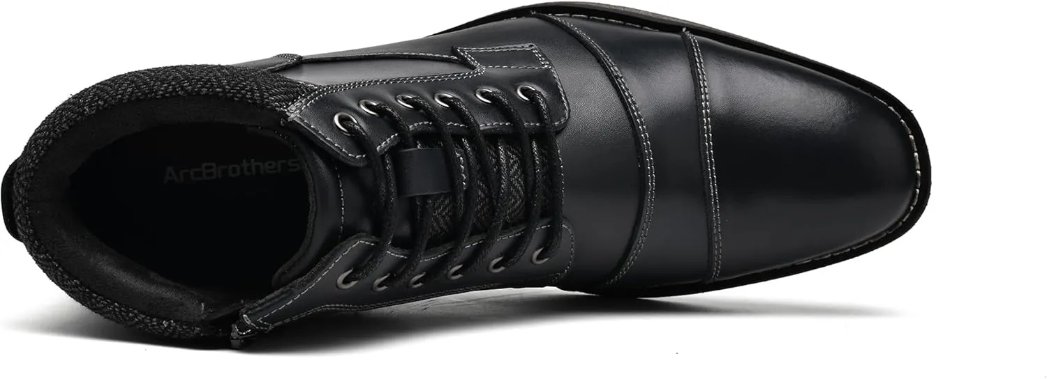 Mens Fashion Dress Boots - Black Genuine Leather Classic Brogue Style Oxford Ankle Boots