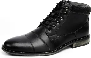 Mens Fashion Dress Boots - Black Genuine Leather Classic Brogue Style Oxford Ankle Boots