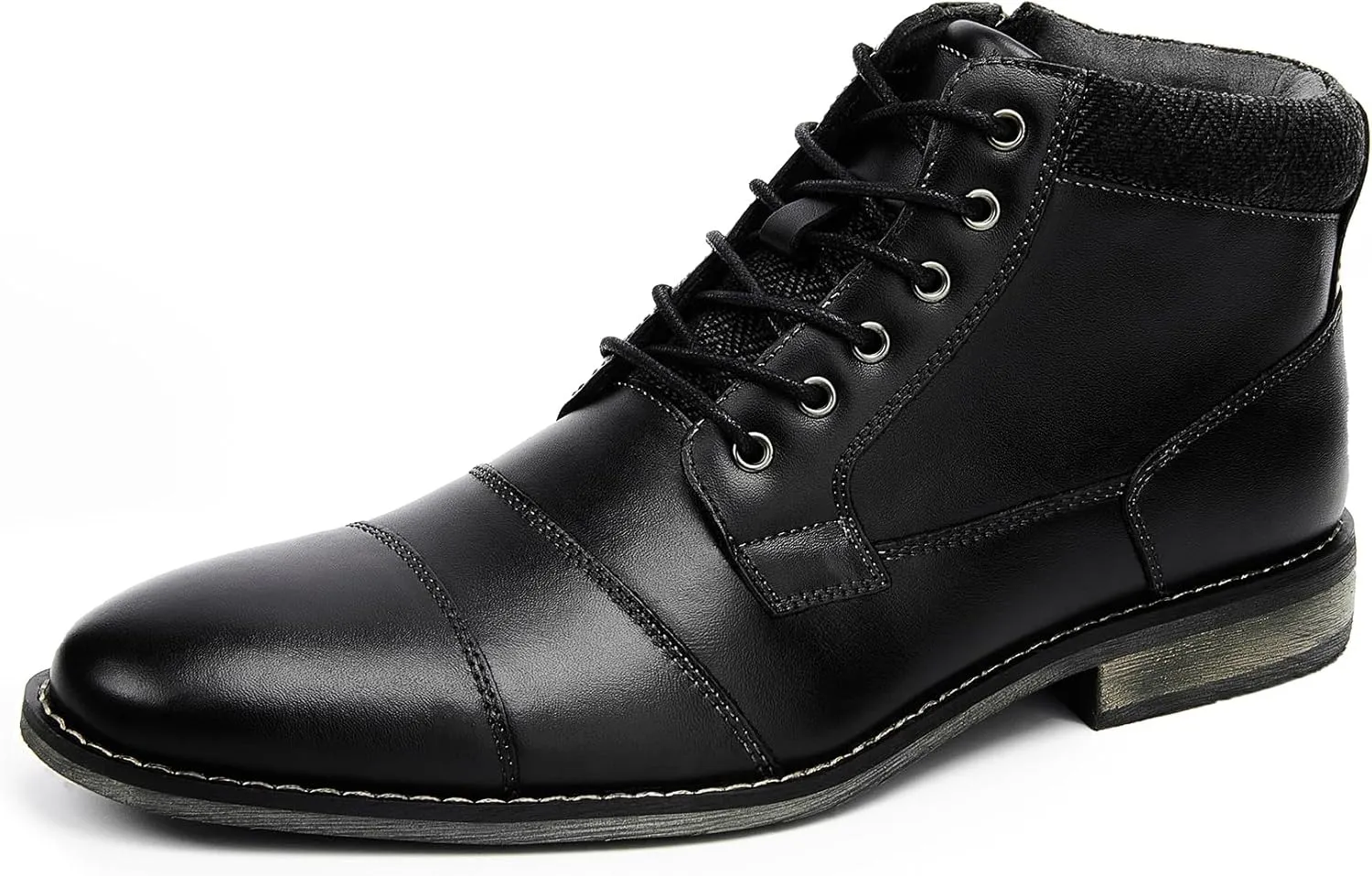 Mens Fashion Dress Boots - Black Genuine Leather Classic Brogue Style Oxford Ankle Boots