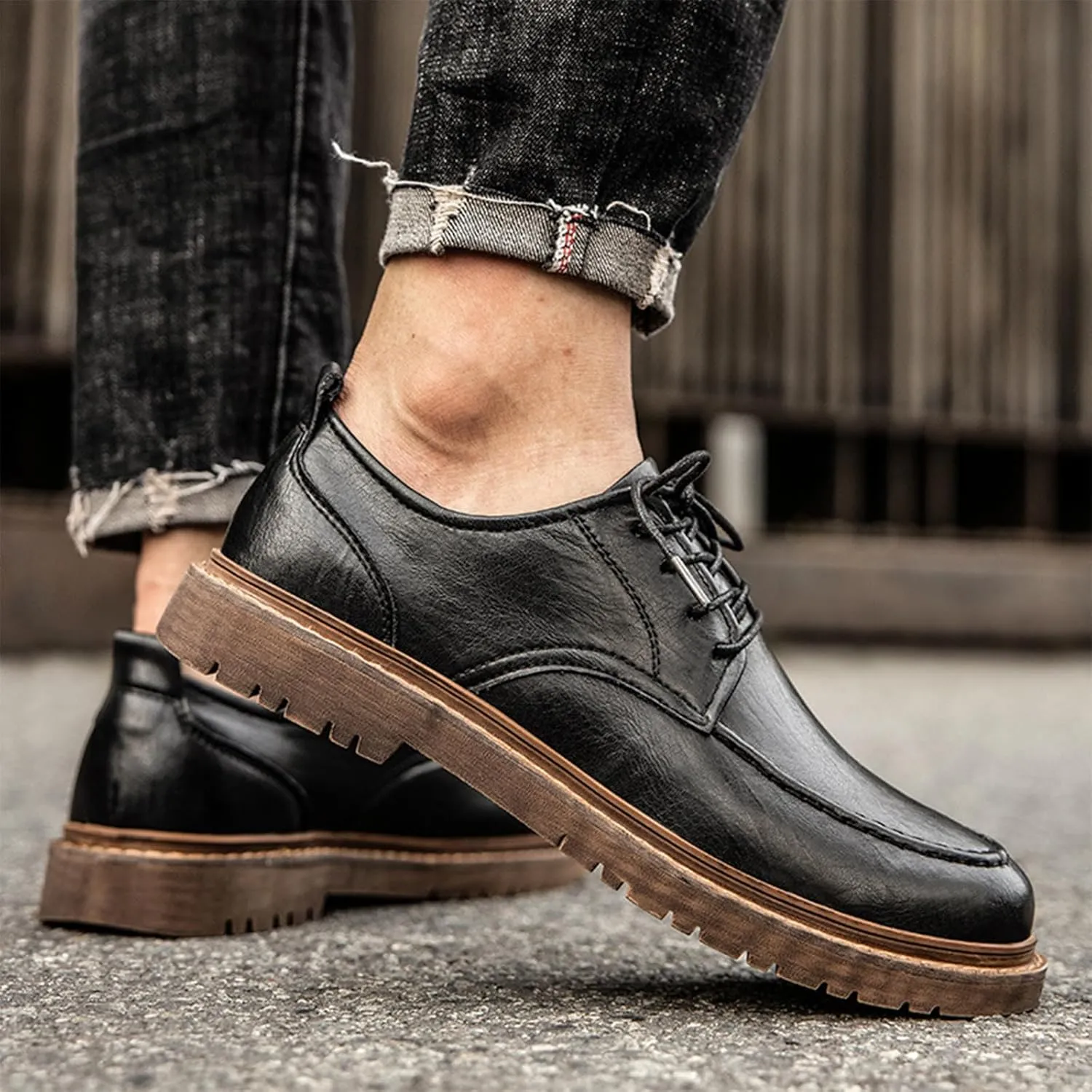 Mens Fashion Formal Retro Oxford Shoes Modern Comfort Slip-on Lace Up Sewing Oxford Sneakers Classic Casual British All-Match Driving Dress Loafer Shoes