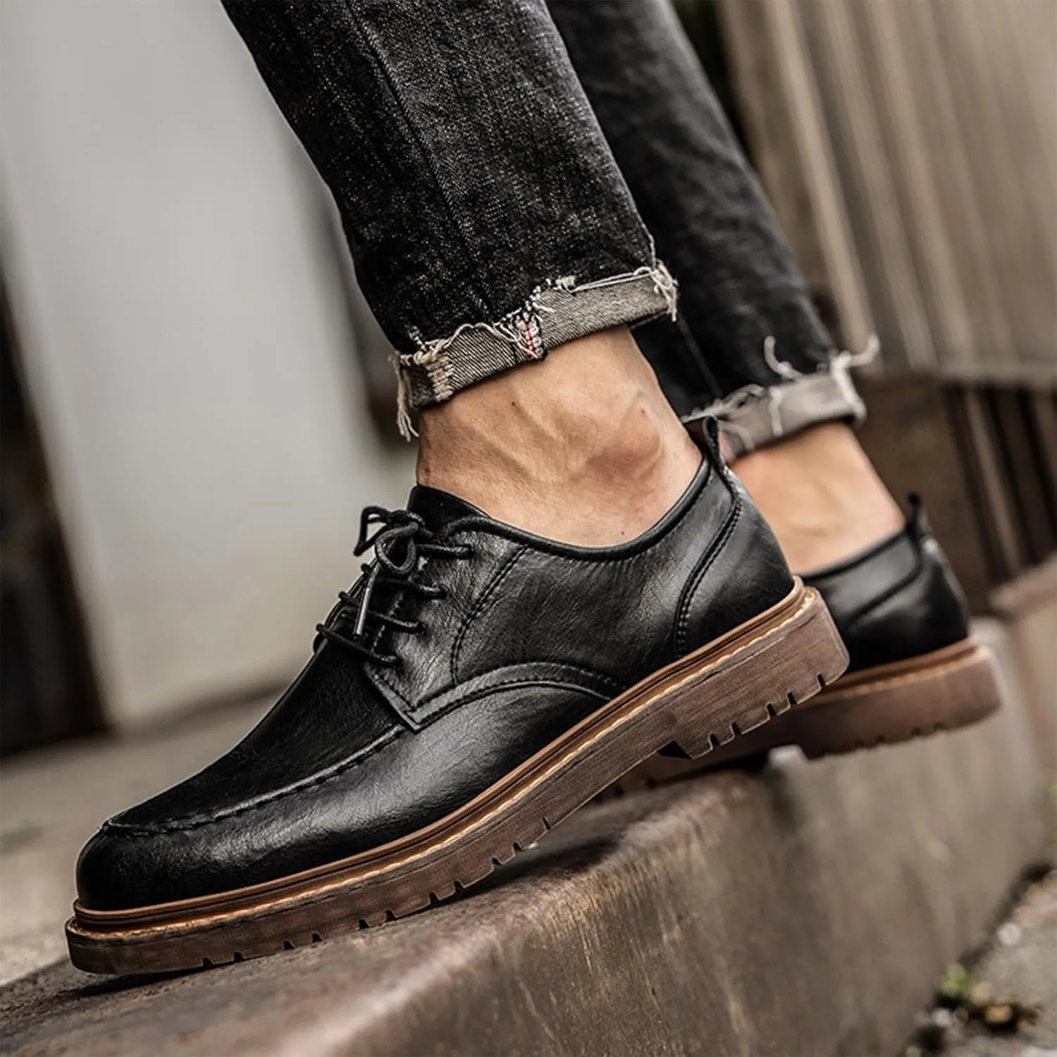 Mens Fashion Formal Retro Oxford Shoes Modern Comfort Slip-on Lace Up Sewing Oxford Sneakers Classic Casual British All-Match Driving Dress Loafer Shoes