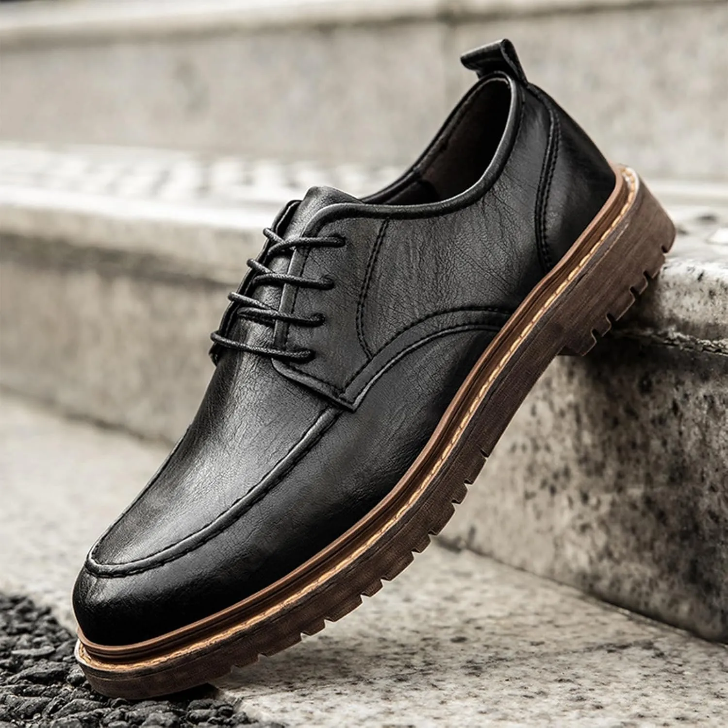 Mens Fashion Formal Retro Oxford Shoes Modern Comfort Slip-on Lace Up Sewing Oxford Sneakers Classic Casual British All-Match Driving Dress Loafer Shoes